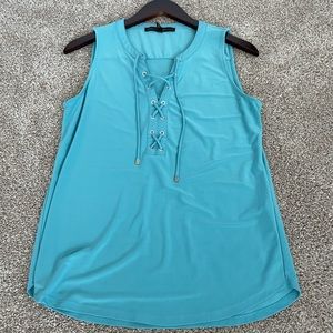 WHBM Sleeveless Lace-Up Blue Top (M)